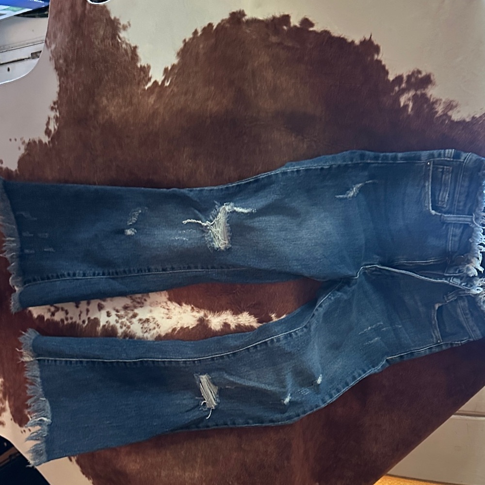 Distressed Blue Wide Leg Jeans - Women's Flare Denim